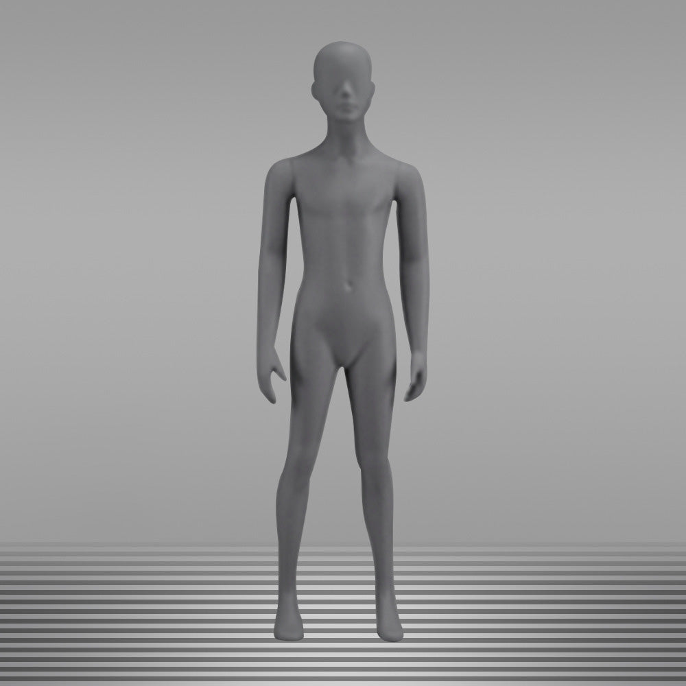 DE-LIANG Grey Kids Full Body Mannequins with Arms and Base – Child Dress Form Torso with Realistic Facial Features, Adjustable Display Dummy for Store Window & Boutique Clothing Display