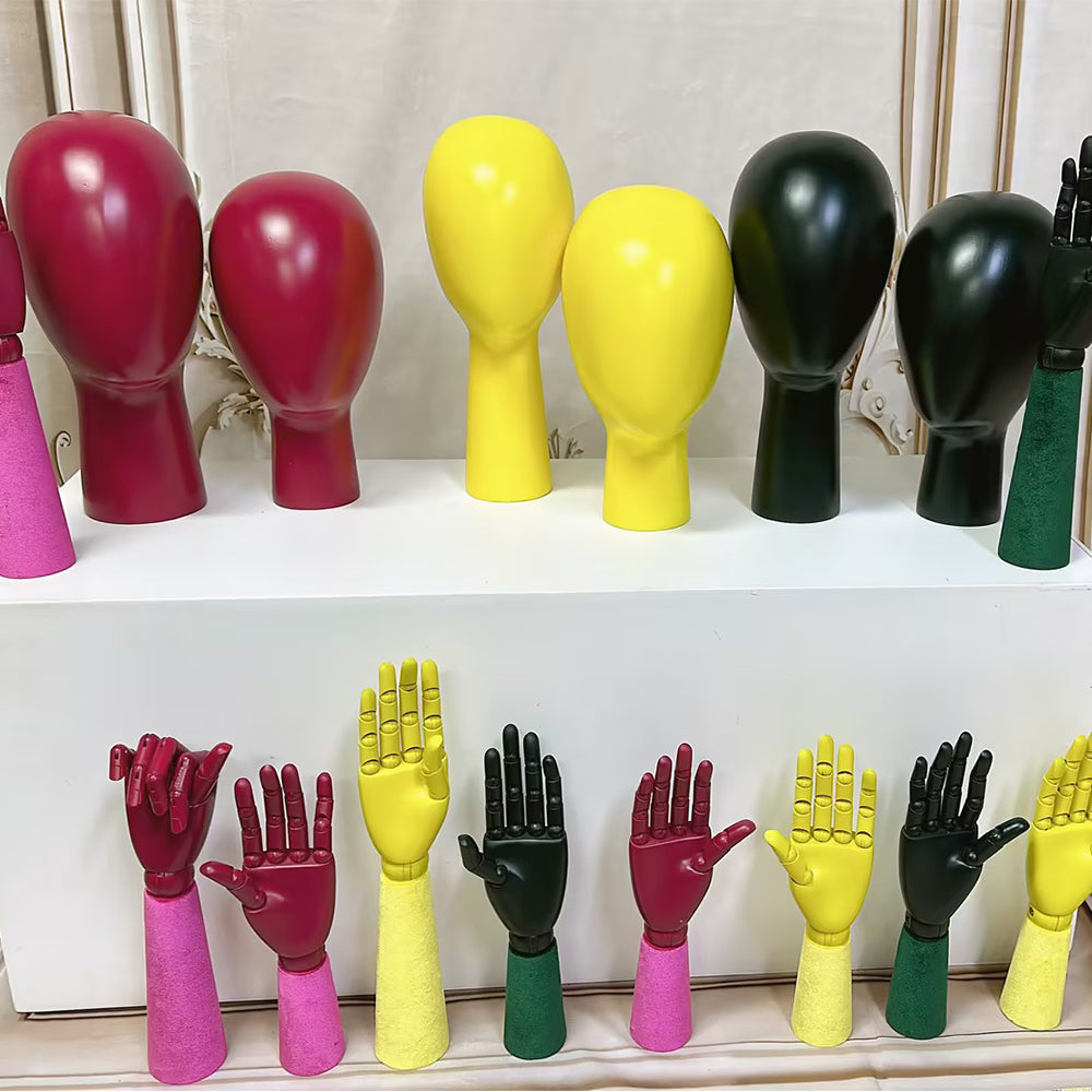 Solid Wood Hand Head Model, Green Yellow Rose Red Black Real Wooden Display Mannequin Head Form for Hat Sunglasses Window Props 36cm 31.5cm DE-LIANG