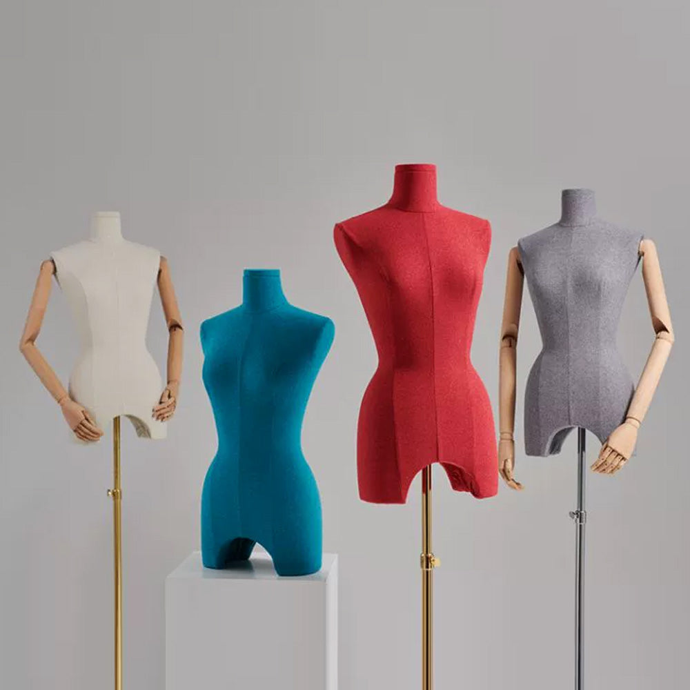 DE-LIANG Maniquí de cuerpo entero, modelo de exhibición de tela de terciopelo para mujer, hombre y niño con brazos de madera, maniquí de torso para vestidos, ropa, maniquí, conjunto de maniquíes familiares