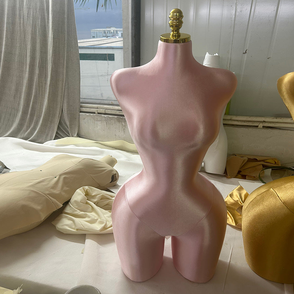 Elegant S-Shape Satin Female Half Body Mannequin, Adjustable Women Dress form Torso, Clothing Model Props,Lady Display Form with Metal Base