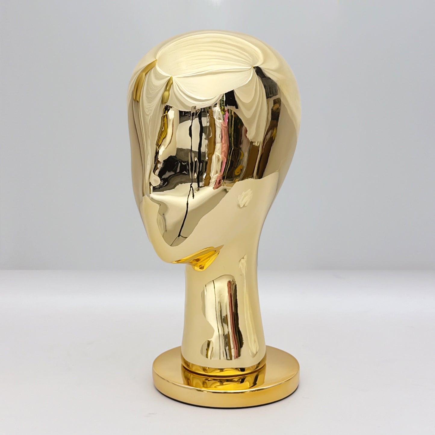 DE-LIANG Gold & Silver Fiberglass Head Mannequin, Chrome 33-40-59cm mannequin head with Detachable Base for Hat Wig Jewelry Display*1pcs