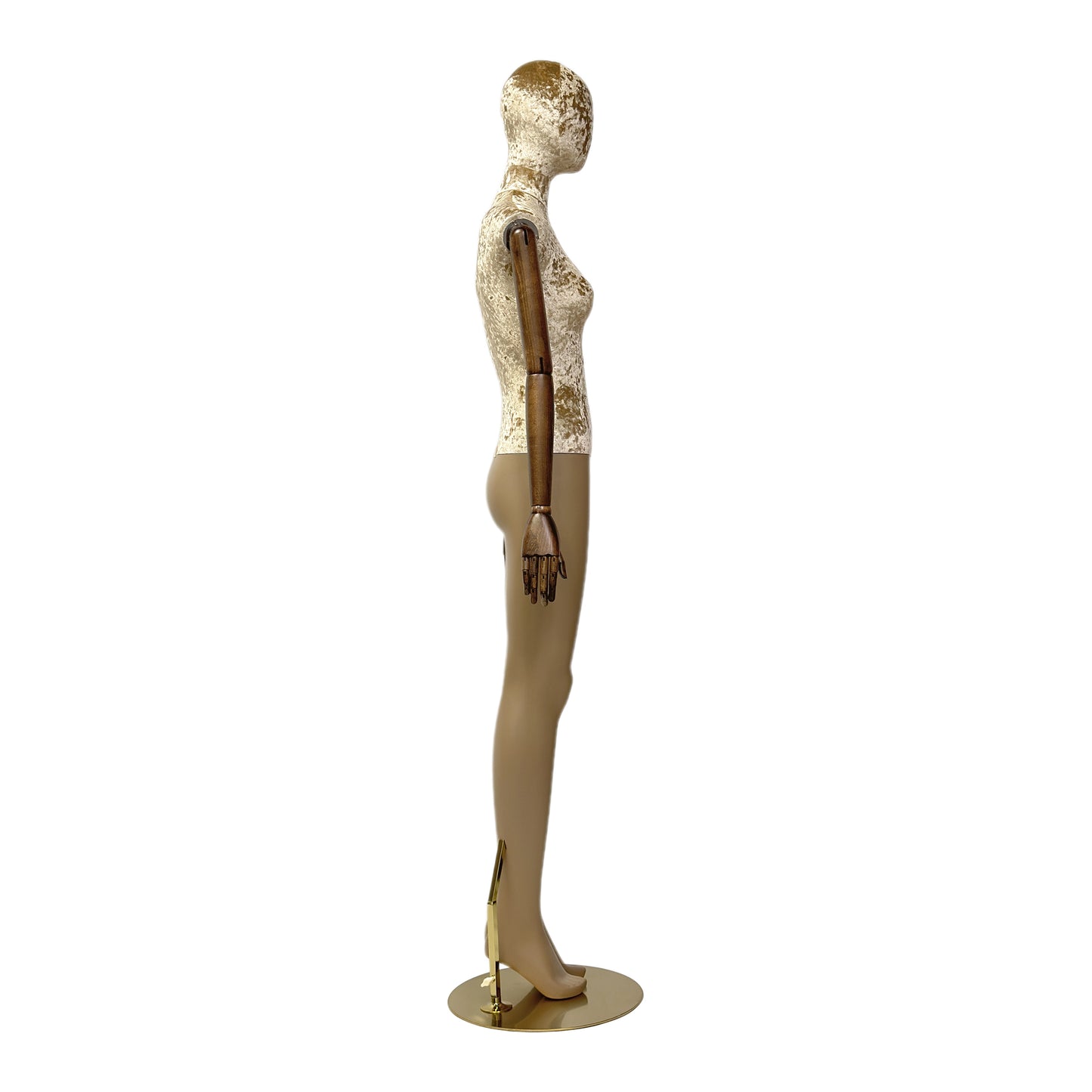 Luxury Mannequin Full Body, DE-LIANG Female Dress Form Torso With Black Wooden Arms, Upper Body Velvet Linen and Painting Brown Leg,1 Piece