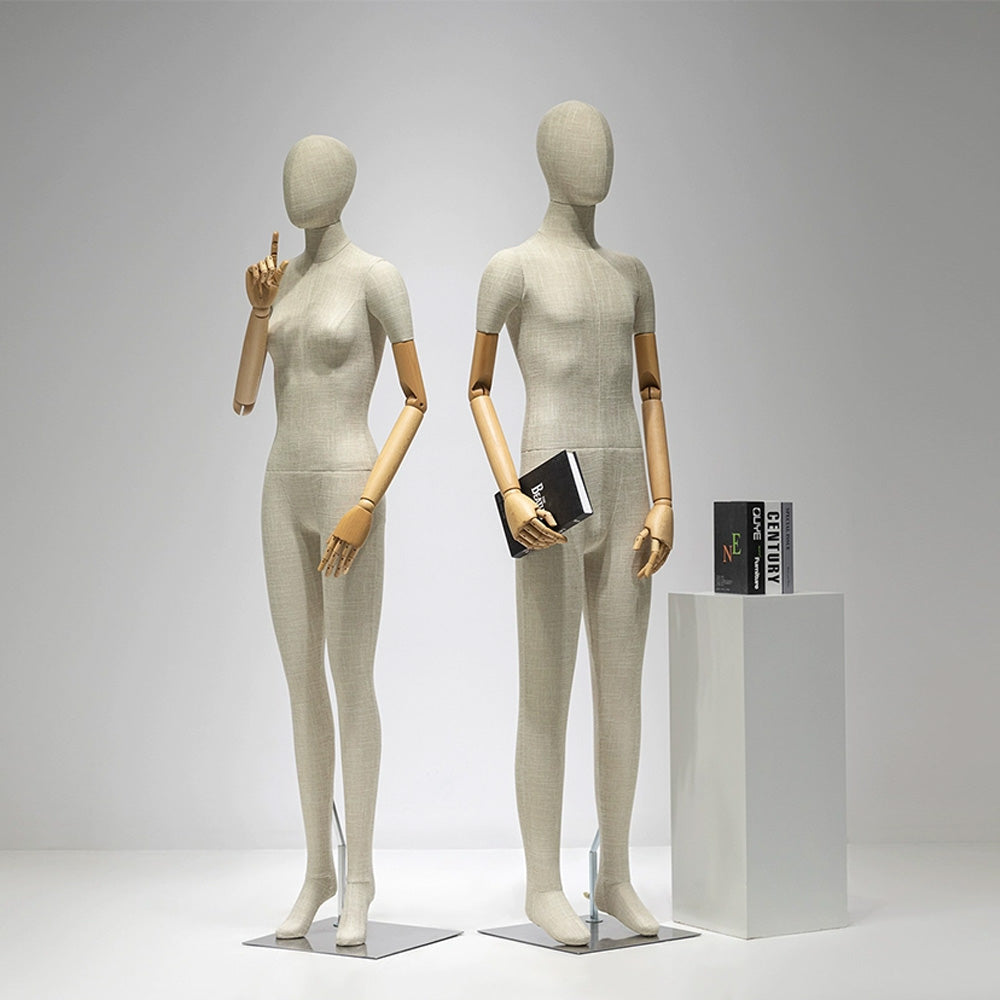 Luxury Full Body Female Mannequin Torso Display Dress Form,Wedding Dress Gown Display Grey Bamboo Linen Mannequin Torso Model, Head For Wigs