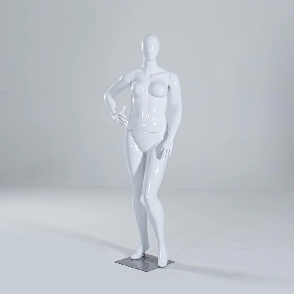 DE-LIANG Plus Size Full Body Female Mannequin,Glossy White Display Manikin for Clothing Stores, Dress Form Torso with Metal Base DL0174