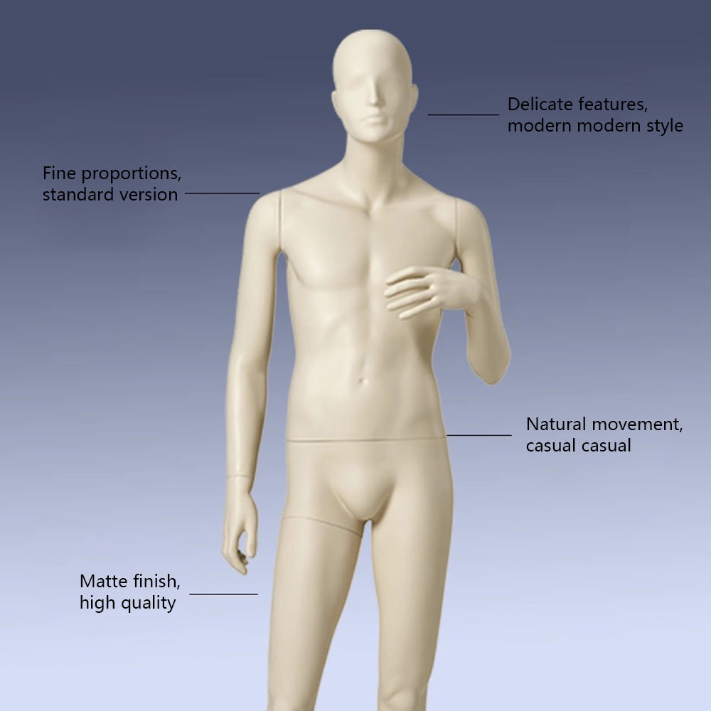 Showcase luxury garments with the DE-LIANG Realistic Male Full-Body Mannequin, Beige White Standing for fashion displays.