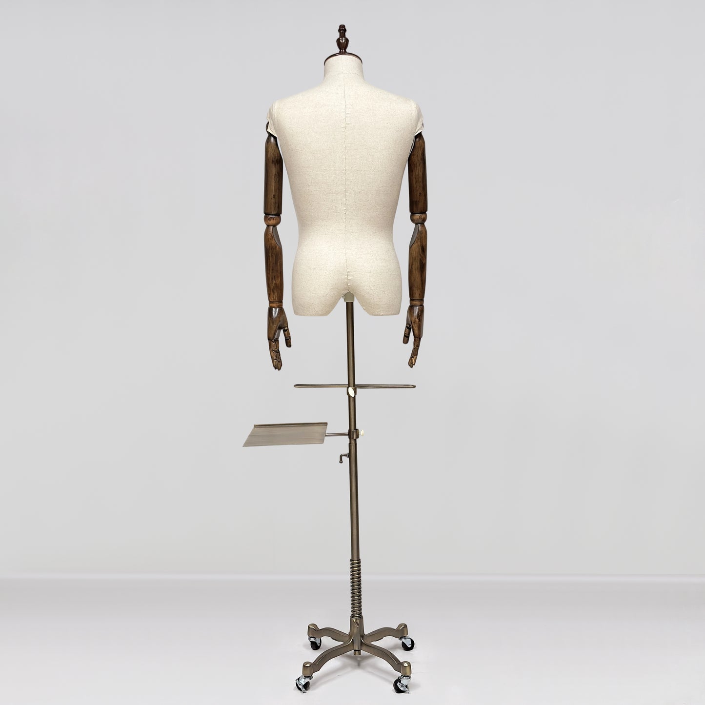 Male Half Body Mannequin, Men Suit Display Model with Wooden Arms and Cross Four-Wheel Base