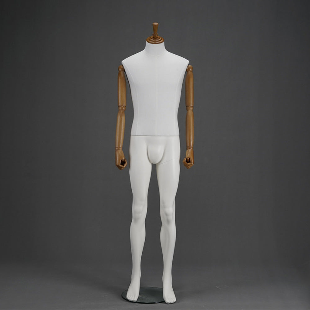 DE-LIANG Male Fabric Full Body Mannequin with Wooden Arms,Adjustable Tailor Dress Form Display Model for Clothing Stores, Suits, Window Fashion Display & Boutique Decoration
