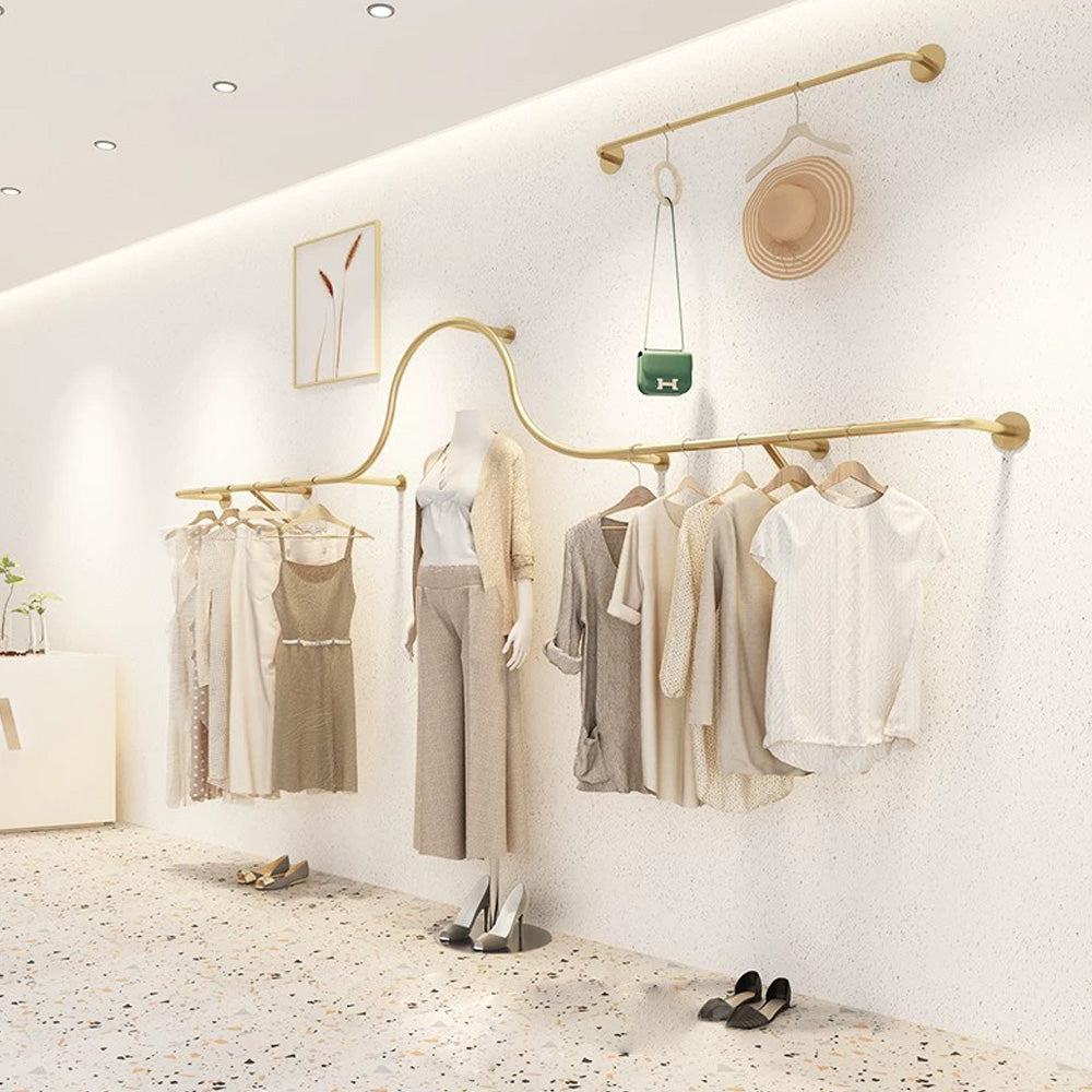 Women's Clothing Store Clothes Display Stand Floor-Standing Gold Clothes Display Rack Combination Clothing Store Hanger 2363 DE-LIANG