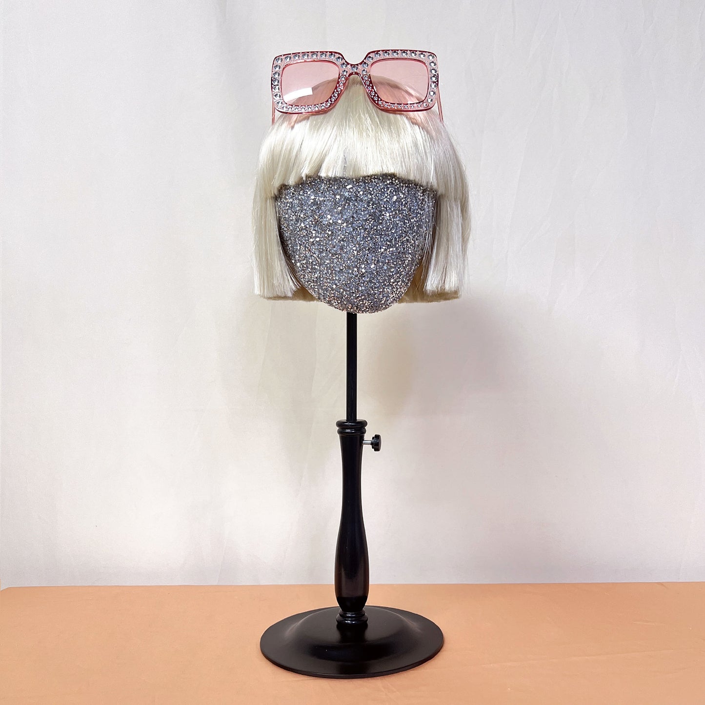 Fashion Head Mannequin, Silver diamond Steel plate support ,Fully Pinnable Mannequin Head Stand,Hat Wig Display Head Model With Metal Base DL2313 DE-LIANG