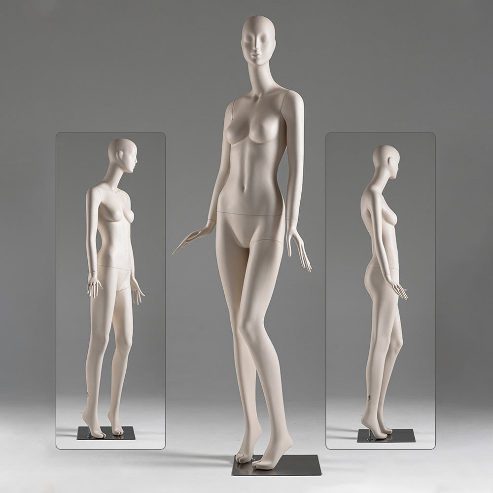 DE-LIANG Face Full Body Female Mannequins,Skin Color Display Fiberglass Dress Form with Torso Display, Modern Posing Mannequin for Fashion Boutiques & Window Displays DL0188