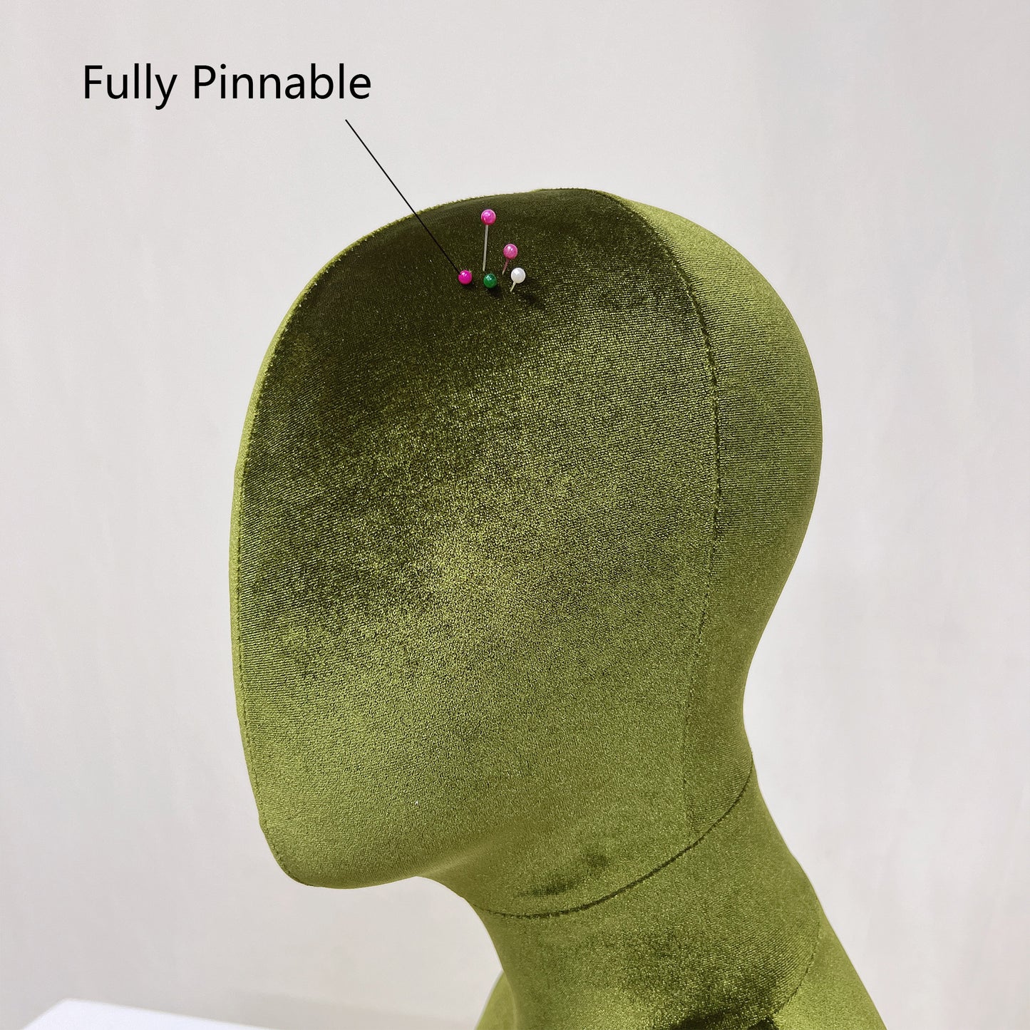 Luxurious Olive-Green Velvet Head Model, Can Pinnable Cloth Head Mannequin, Head Hat Stand/Display, Lace Head Wig Stand, Hat Rack W/ Fabric DE-LIANG