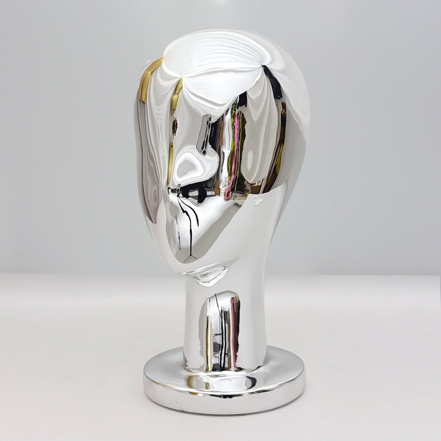 DE-LIANG Gold & Silver Fiberglass Head Mannequin, Chrome 33-40-59cm mannequin head with Detachable Base for Hat Wig Jewelry Display*1pcs