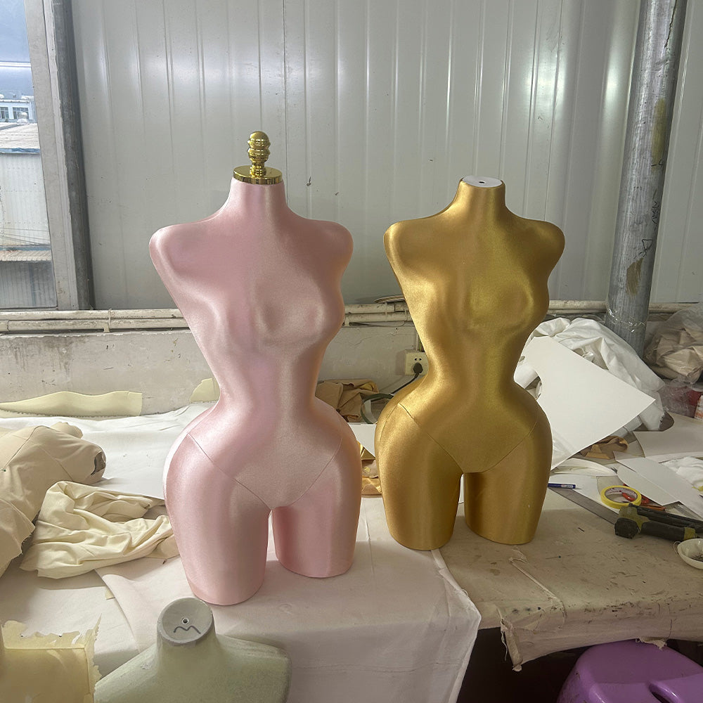 Elegant S-Shape Satin Female Half Body Mannequin, Adjustable Women Dress form Torso, Clothing Model Props,Lady Display Form with Metal Base