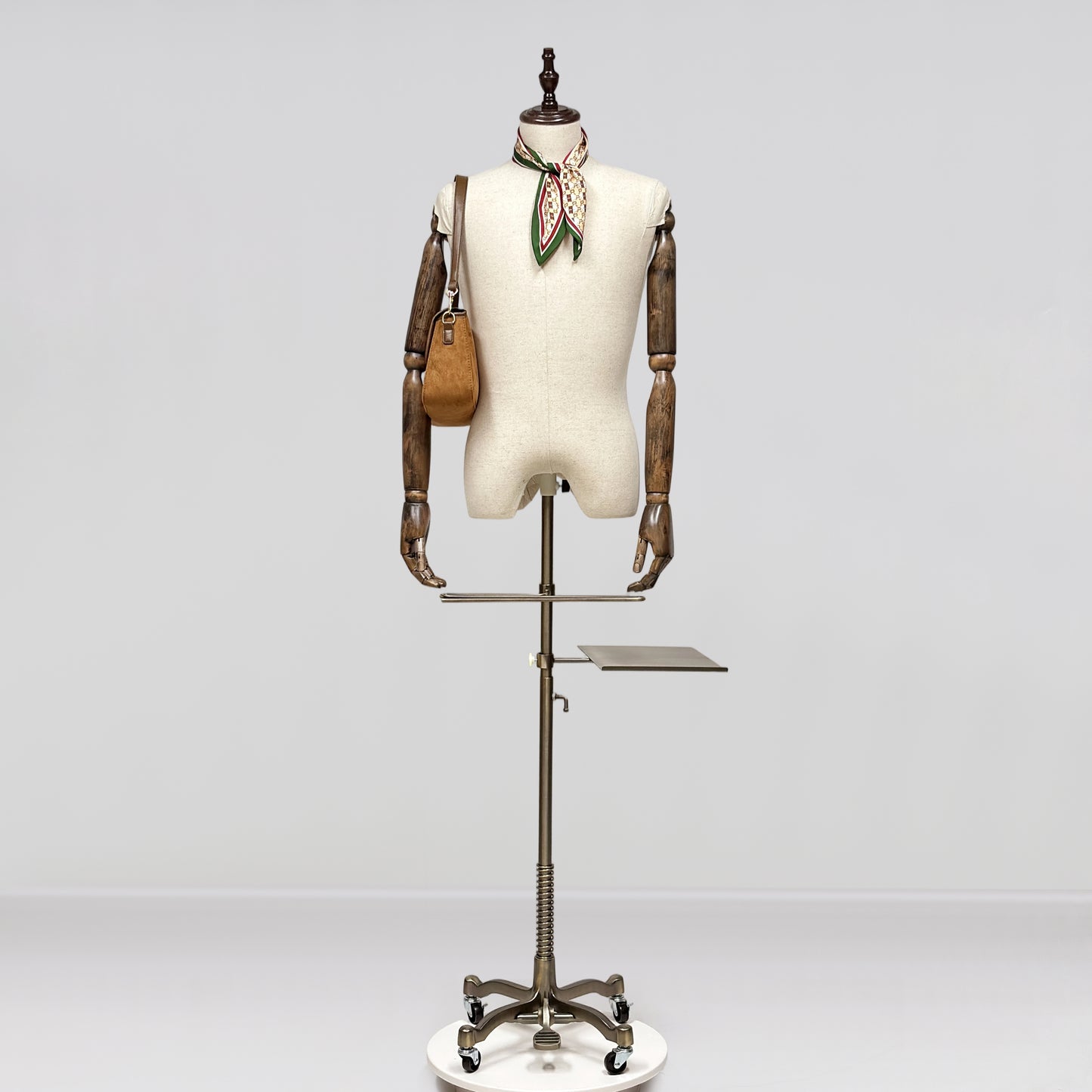 Male Half Body Mannequin, Men Suit Display Model with Wooden Arms and Cross Four-Wheel Base