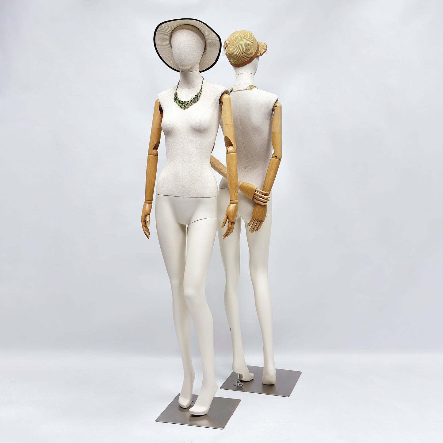 Luxury Female Full Body Display Mannequin, Upper Body wraping linen fabric , bottom fiberglass leg painting beige dress form model, 1 pcs