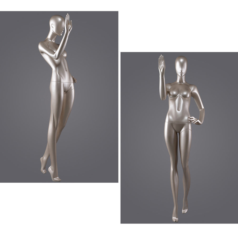 DE-LIANG Glossy Champagne Female Full Body Mannequin – Luxury Fiberglass Dress Form Display Model for Window, Boutique Clothing & Fashion Store Showcase