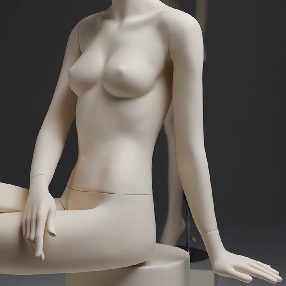 DE-LIANG Face Female Full Body Mannequin,Beige Color Display Fiberglass Dress Form with Torso Display, Modern Posing Mannequin for Fashion Boutiques & Window Displays DL0169