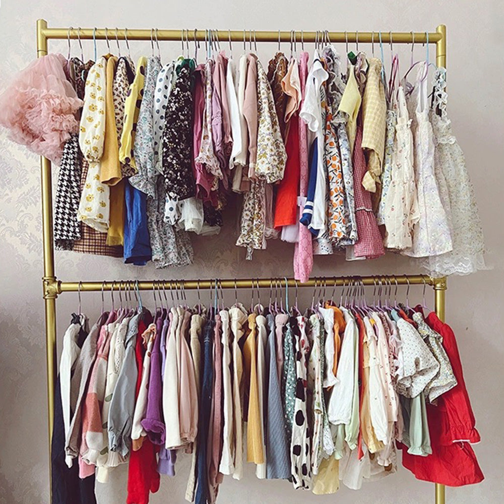 Standard Double Layers Poles Clothing Hanger, Children Kids Adult Floor Clothes Hanger Display Shelves Hanger Rack , Stainless Steel Gold - De-Liang Dress Forms