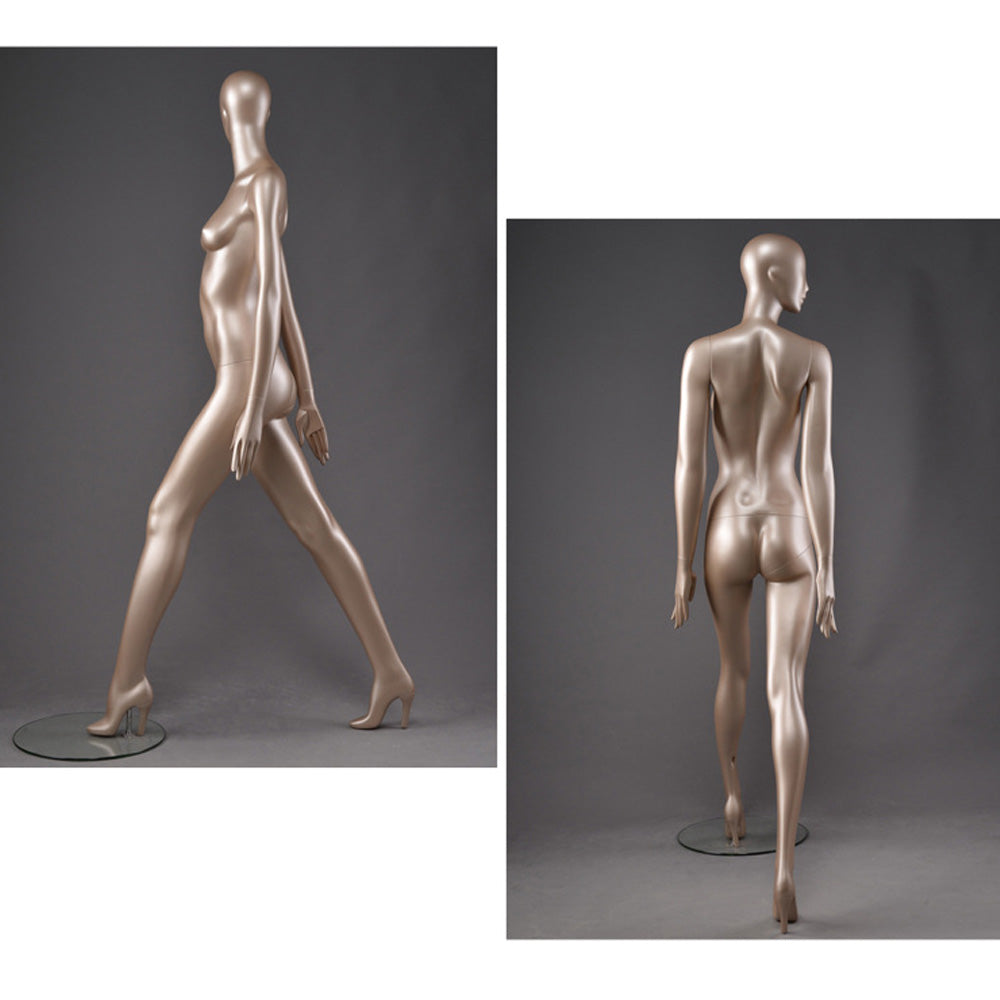 DE-LIANG Glossy Champagne Full Body Female Mannequins with Facial Features– Luxury Fiberglass Dress Form Display Dummy for Boutique Window, Clothing Store & Fashion Showcase