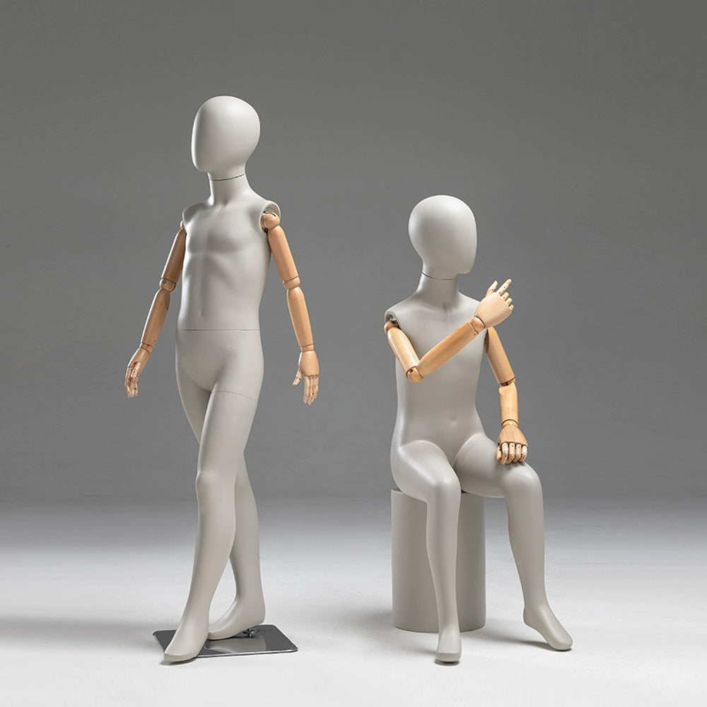 DE-LIANG Luxury Child Mannequin with Flexible Wooden Arms,Sandy Mud Color Child Stand/Sitting Full Body Dress Form Model for Clothes Display De-Liang Dress Forms