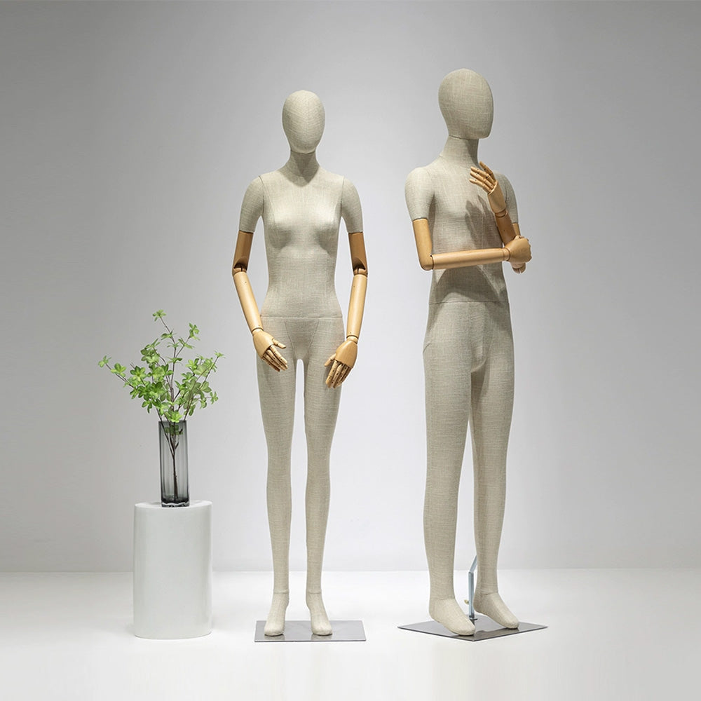 Luxury Full Body Female Mannequin Torso Display Dress Form,Wedding Dress Gown Display Grey Bamboo Linen Mannequin Torso Model, Head For Wigs