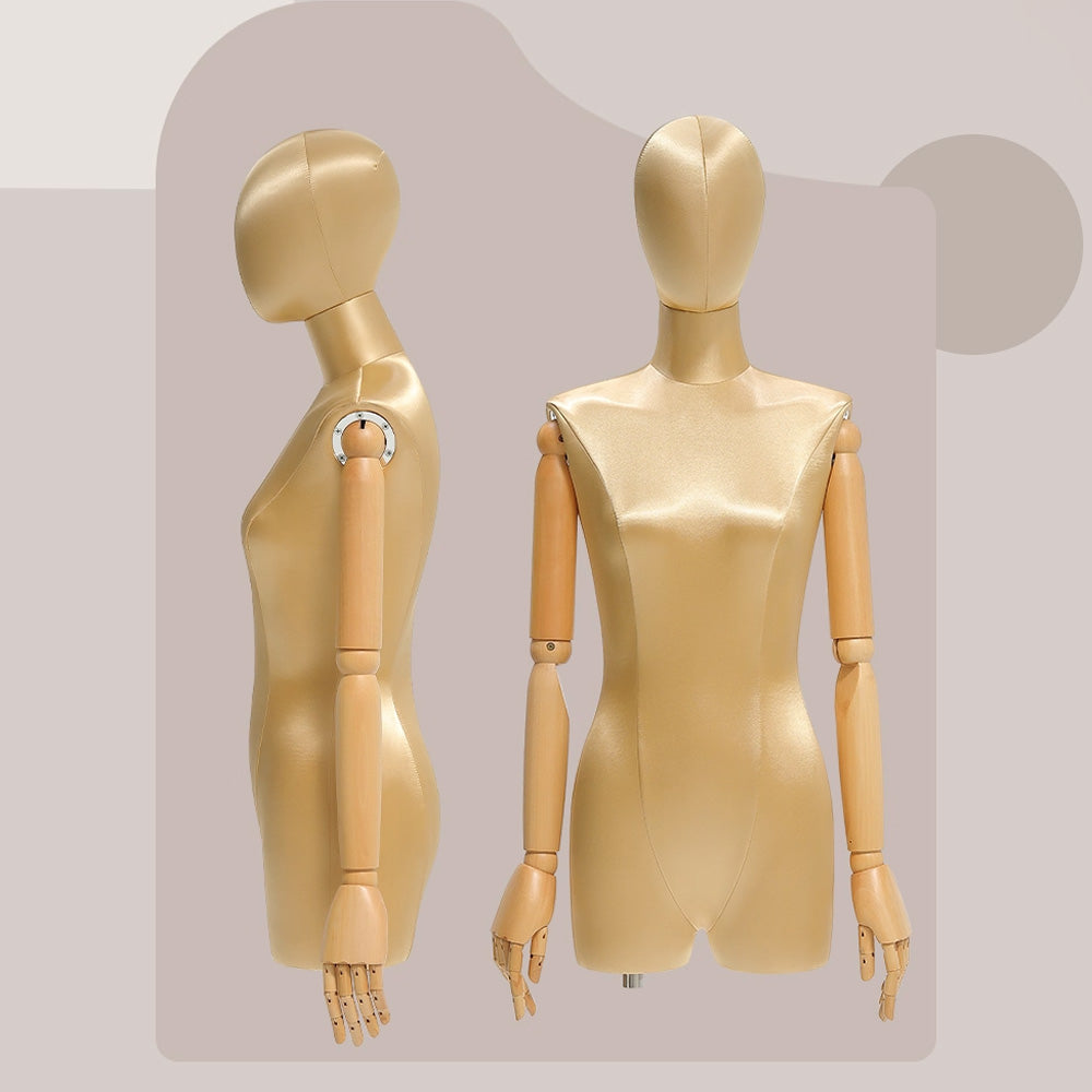 DE-LIANG Maniquí de medio cuerpo femenino, torso de maniquí adulto teñido, maniquí de seda ajustable para mujer, accesorios para modelos de ropa, maniquí de exhibición para dama con brazo de madera