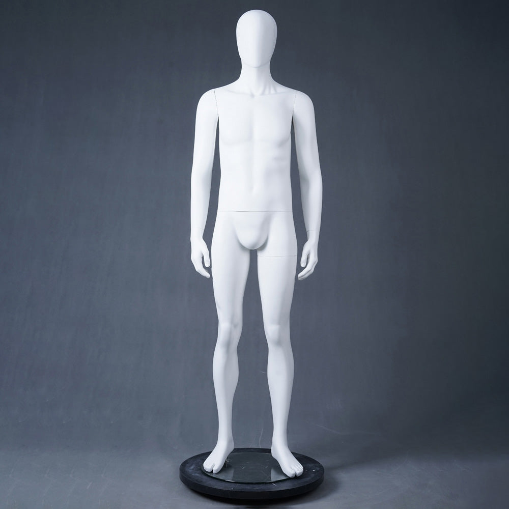 DE-LIANG Male Full & Half Body Mannequin Set | White Fiberglass Dress Form Display with Adjustable Wooden Arms | Standing & Sitting Male Mannequin for Clothing Store Window Display