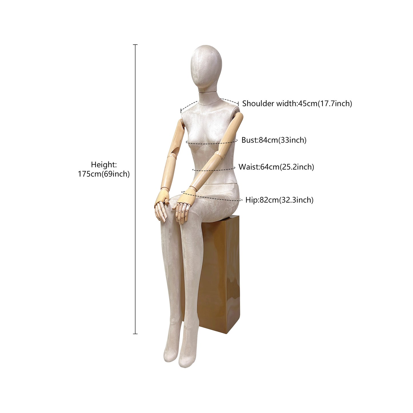 Luxury Adult Female Full Body Mannequin,Full Body Velvet Fabric Display Model Props,Women Flat Shoulder Dress Form Torso for Clothing Store De-Liang Dress Forms