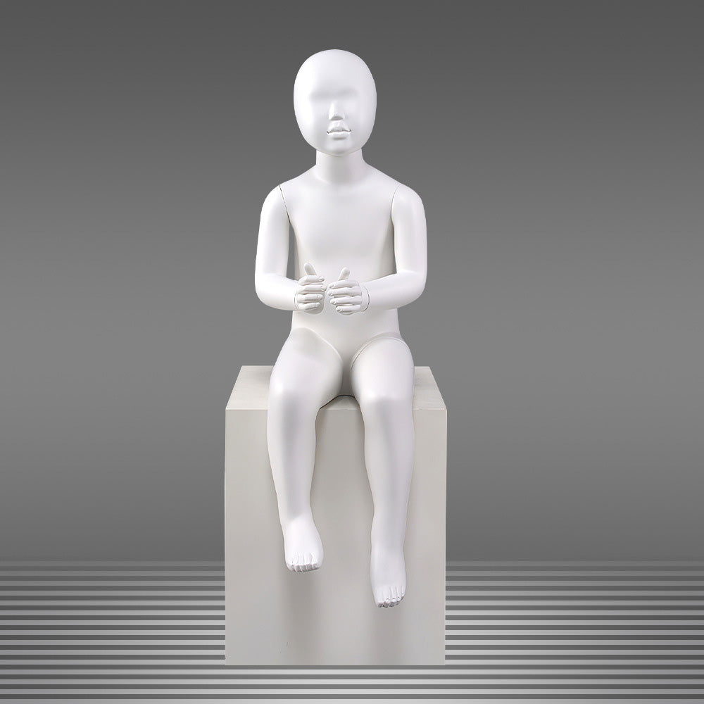 DE-LIANG Matte White Kids Full Body Mannequin,Child Standing/Sitting Pose Fiberglass Dress Form Torso with Facial Features,Display Dummy for Clothing Store Window & Boutique Fashion Display