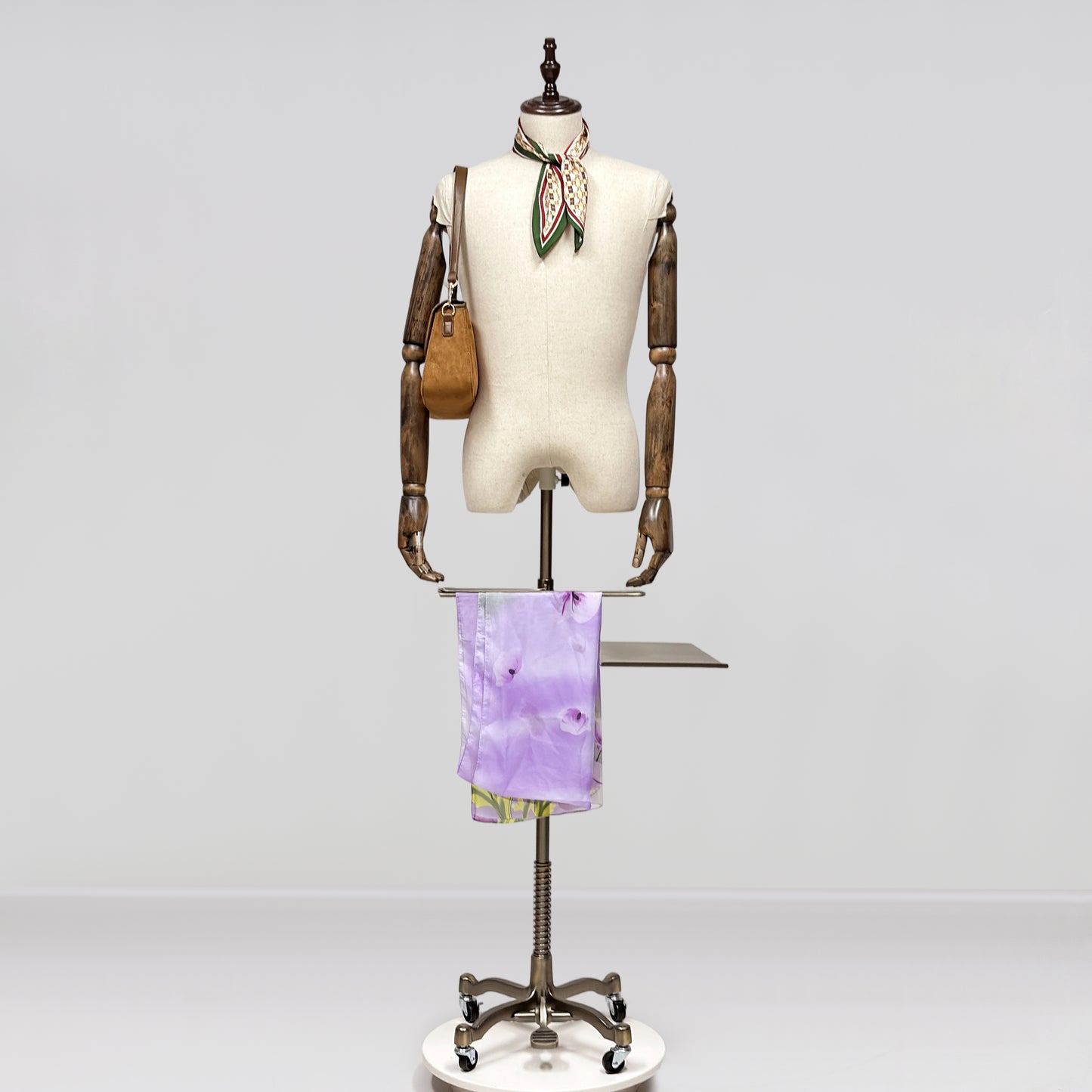 Male Half Body Mannequin, Men Suit Display Model with Wooden Arms and Cross Four-Wheel Base