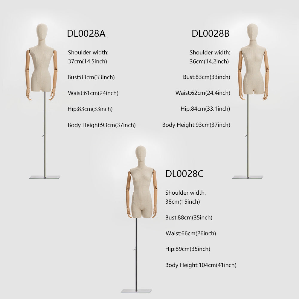 NEWEST Female Dressform Half Body Manenquin, Clothing Display Model Body Stand,Wooden Arms and Base for Clothing/Dress Store Display, DE-LIANG