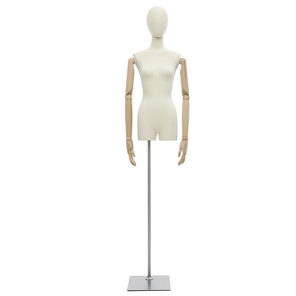 Mannequin en tissu pour femme DE-LIANG, mannequin à épaules plates pour femme adulte avec bras en bois flexibles, forme de robe de fenêtre pour présentation de vêtements