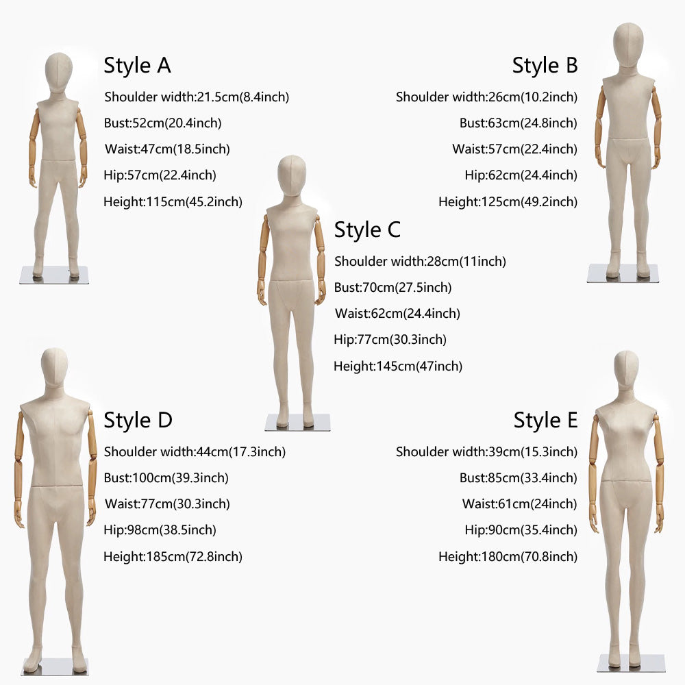 family display mannequin set with wooden arms