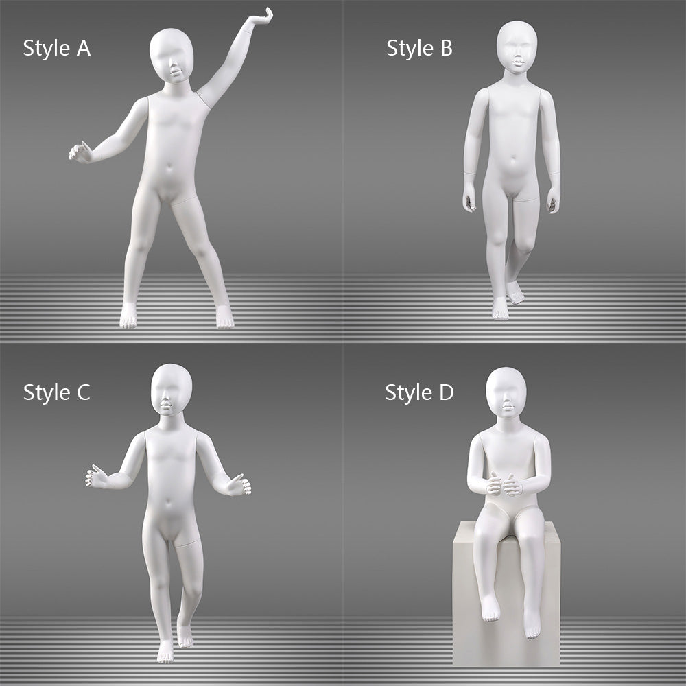 DE-LIANG Matte White Kids Full Body Mannequin,Child Standing/Sitting Pose Fiberglass Dress Form Torso with Facial Features,Display Dummy for Clothing Store Window & Boutique Fashion Display