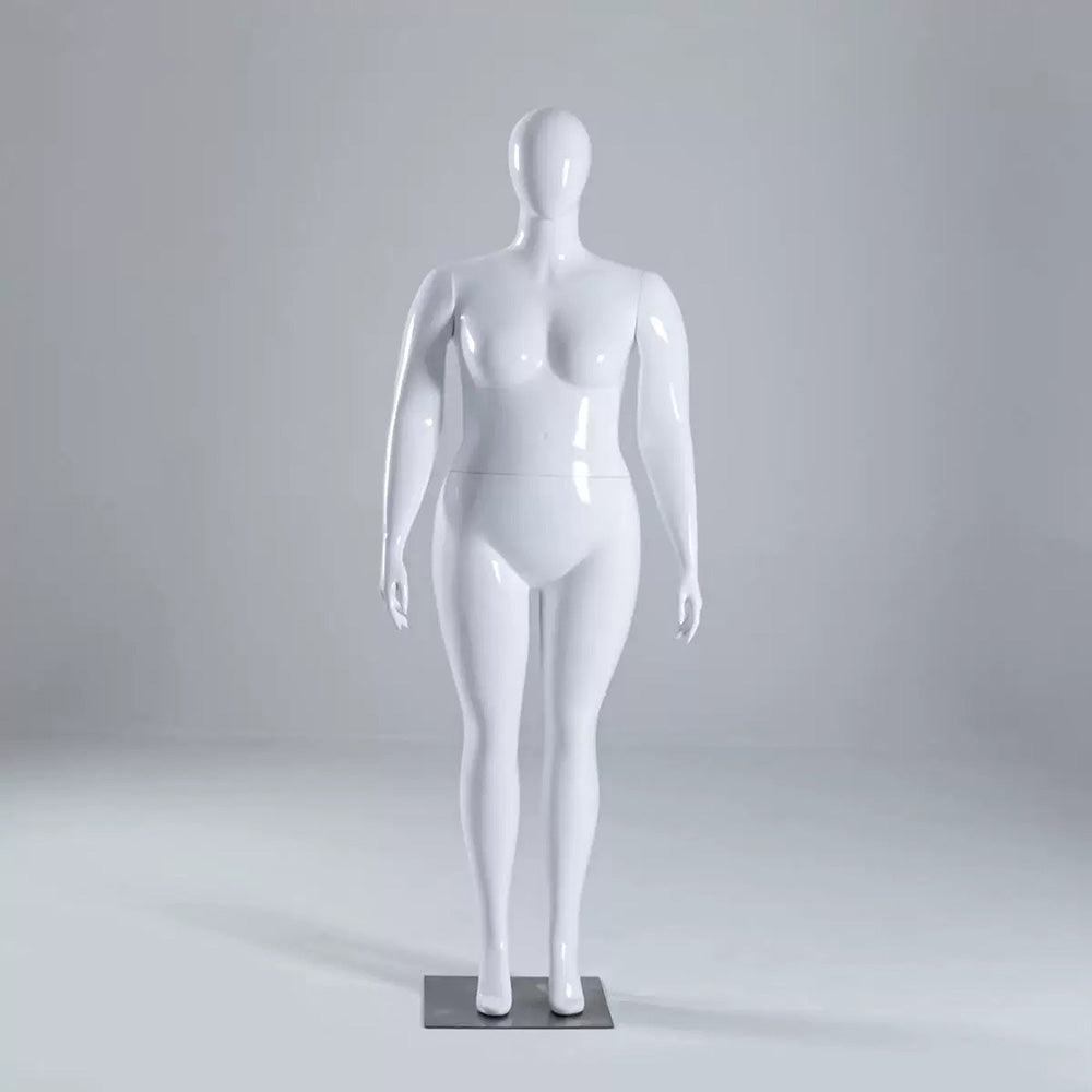 DE-LIANG Plus Size Full Body Female Mannequin,Glossy White Display Manikin for Clothing Stores, Dress Form Torso with Metal Base DL0174