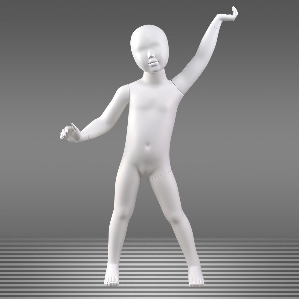 DE-LIANG Matte White Kids Full Body Mannequin,Child Standing/Sitting Pose Fiberglass Dress Form Torso with Facial Features,Display Dummy for Clothing Store Window & Boutique Fashion Display