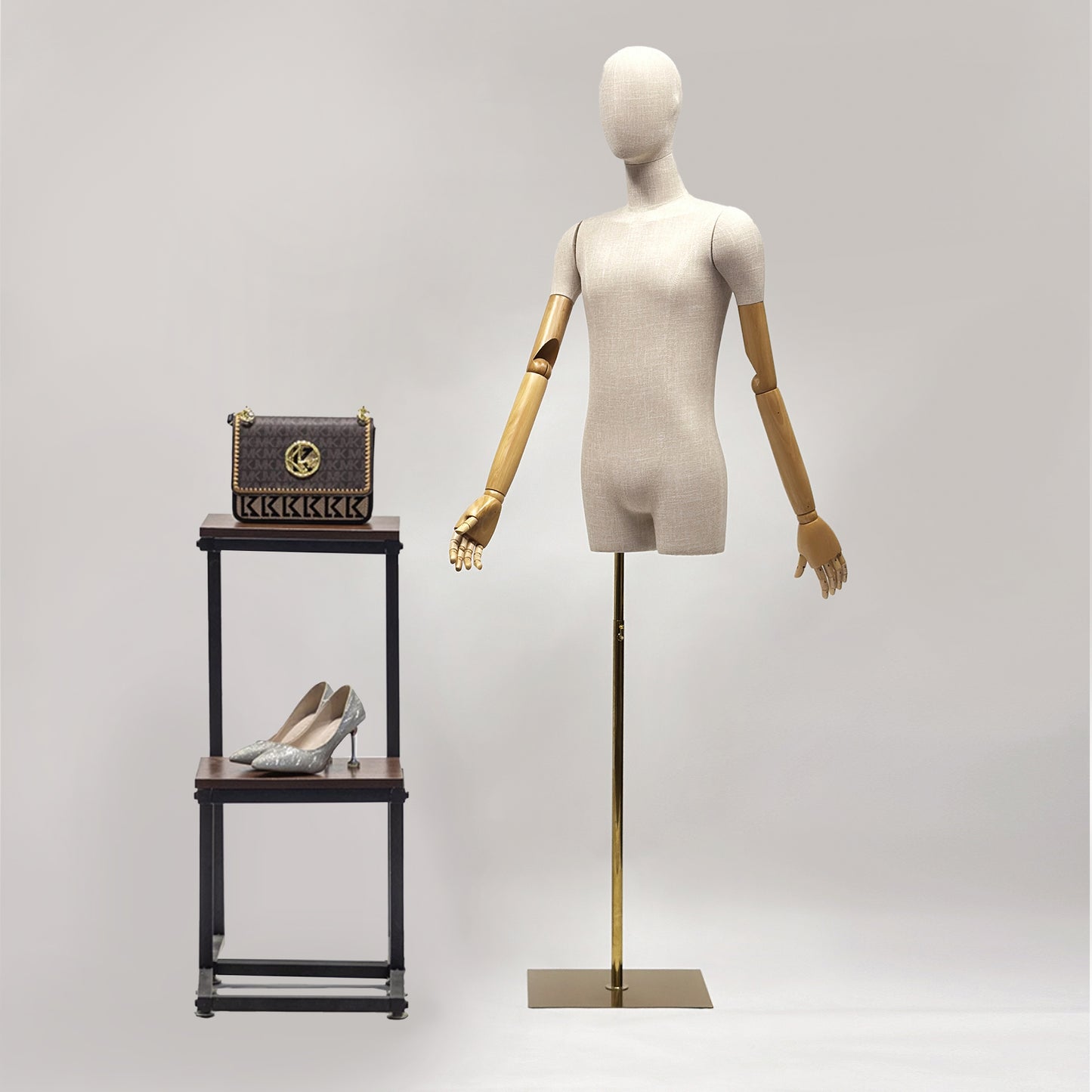 Luxury Linen Mannequin Half Body Torso,Male Dress Form Model Props with Head,Clothing Stores Display Holder(复制) - De-Liang Dress Forms