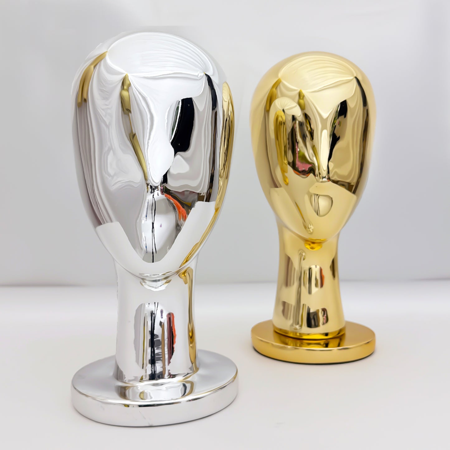 DE-LIANG Gold & Silver Fiberglass Head Mannequin, Chrome 33-40-59cm mannequin head with Detachable Base for Hat Wig Jewelry Display*1pcs