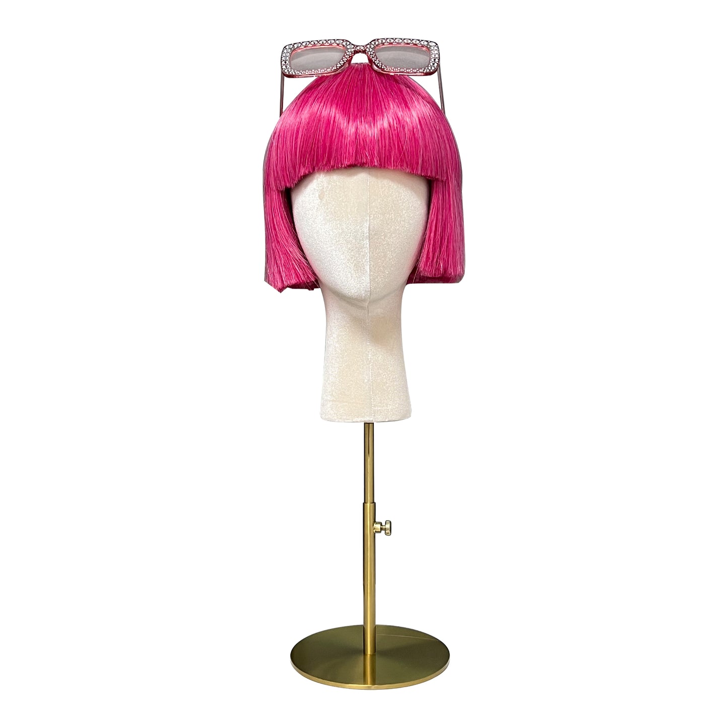Luxury Pink Velvet Mannequin Head, Wig Mannequin Head female yellow orange suede cloth headpiece jewelry head block dress form model dummy DeLiangDressForms