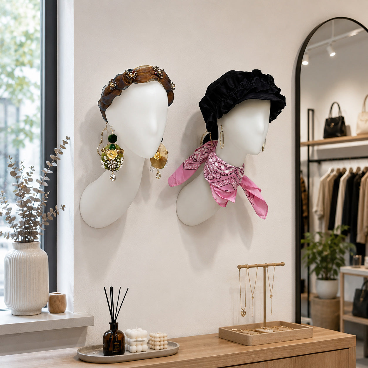 DE-LIANG Female Wall-Mounted Mannequin Head with Long Neck for Wig, Hat & Retail Display