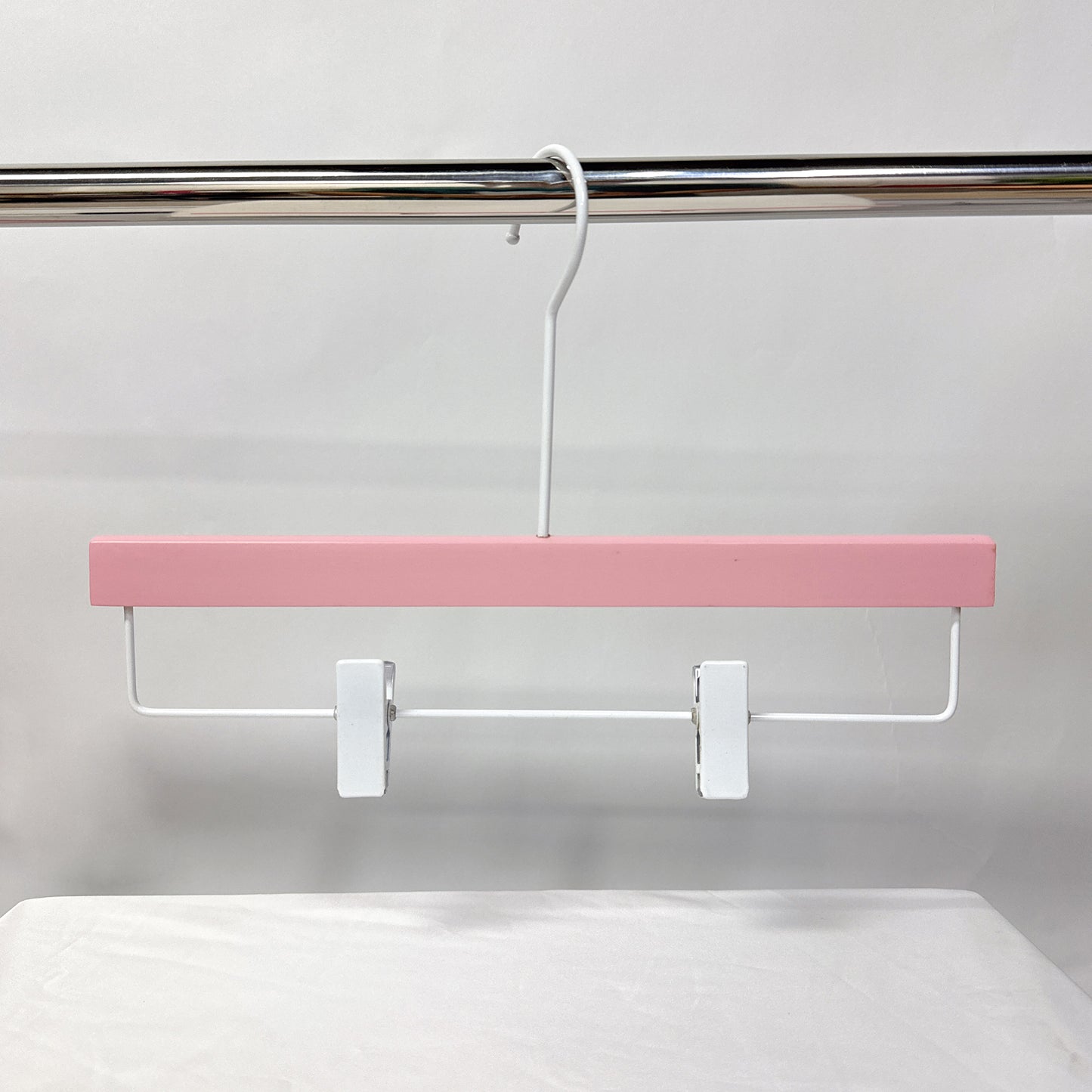 Matt Pink Wooden Hanger, Luxu Wedding Dress Bridal Shirt Coat Dress and Pant Trouser Bottom Clip Hanger With Long White Hook,50pcs per pack - De-Liang Dress Forms