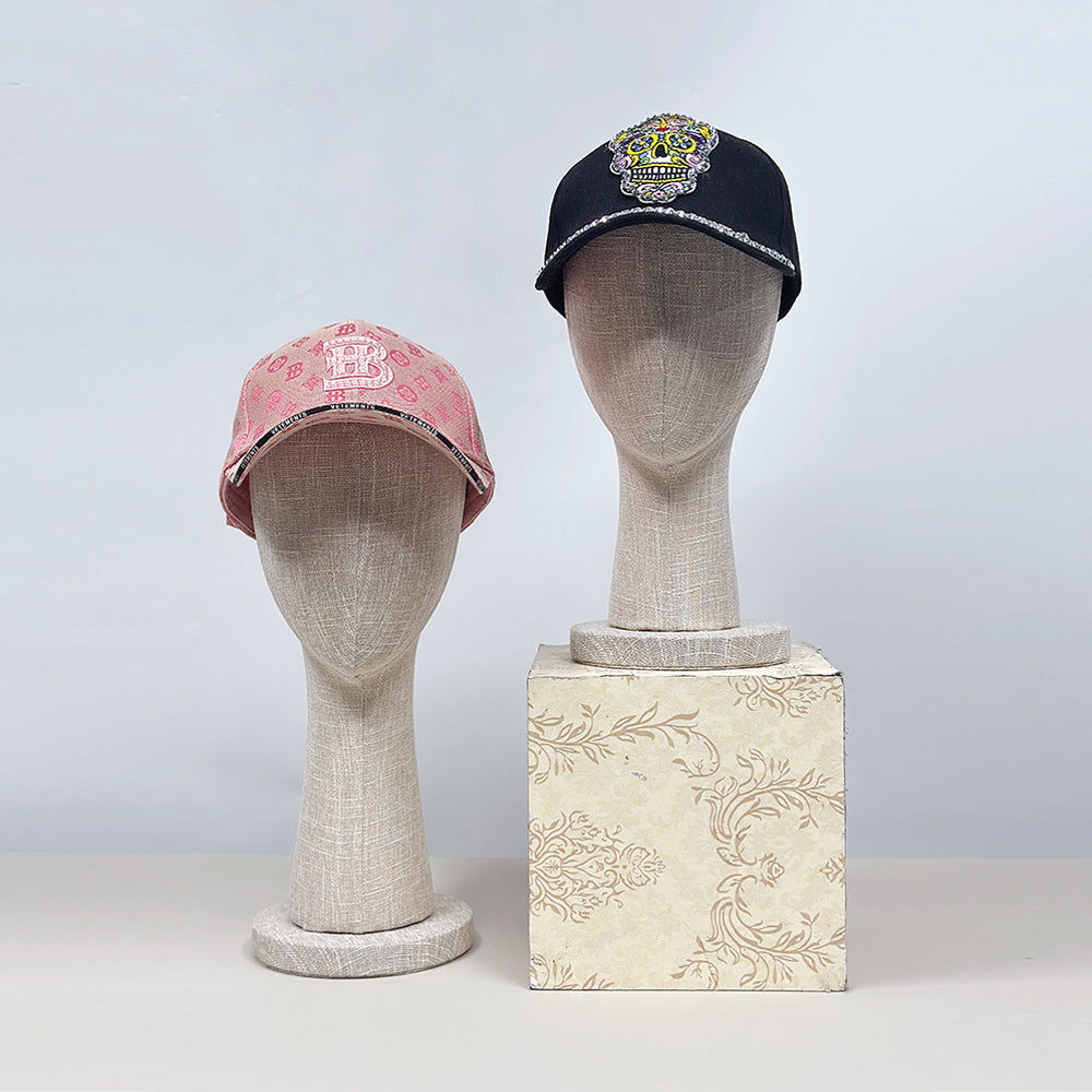 DE-LIANG Bamboo Linen Fabric Mannequin Head – Display Stand for Wigs/Hats /Jewelry