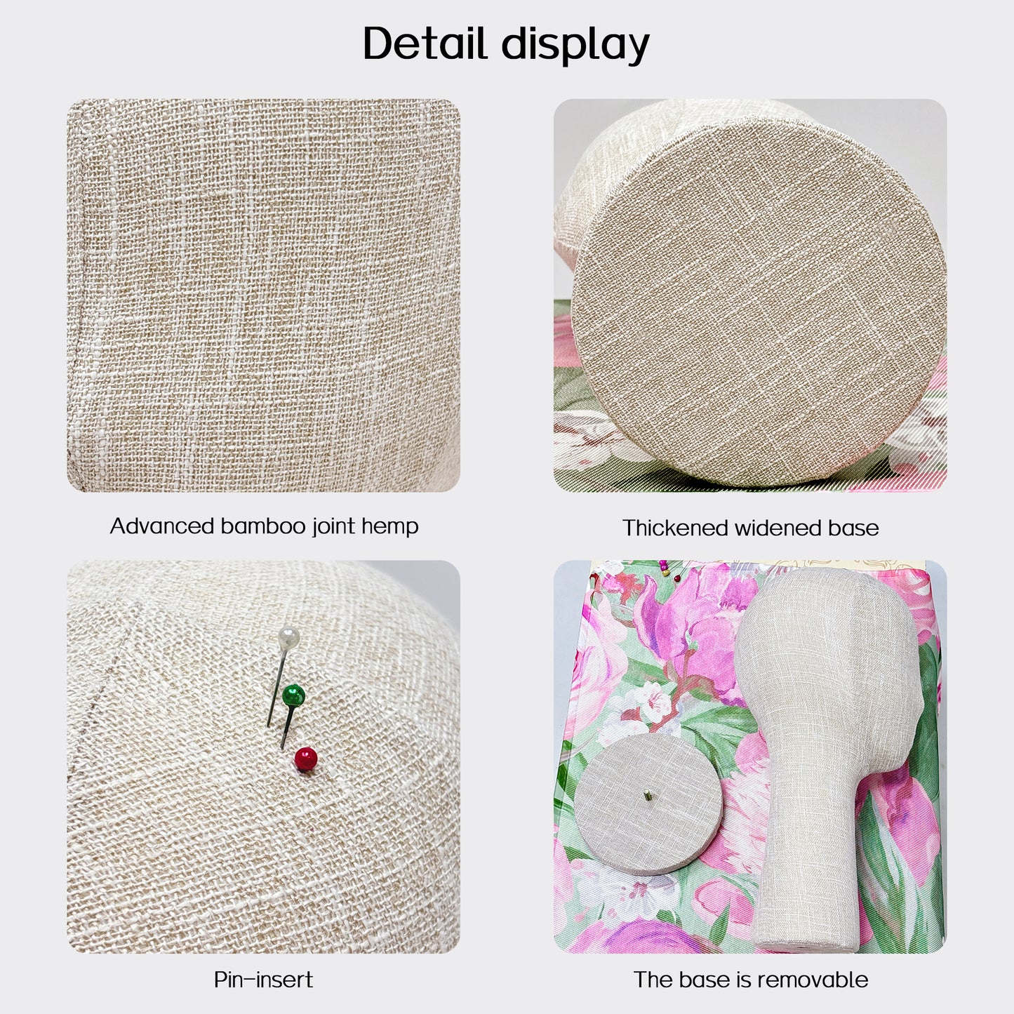 DE-LIANG Bamboo Linen Fabric Mannequin Head – Display Stand for Wigs/Hats /Jewelry