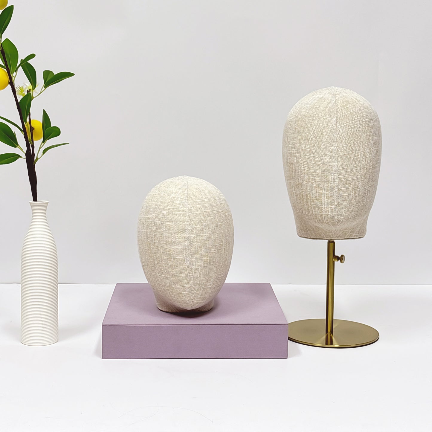 DE-LIANG Fabric Mannequin Head With Stand – Bamboo Linen Display Stand for Wigs/Hats /Jewelry