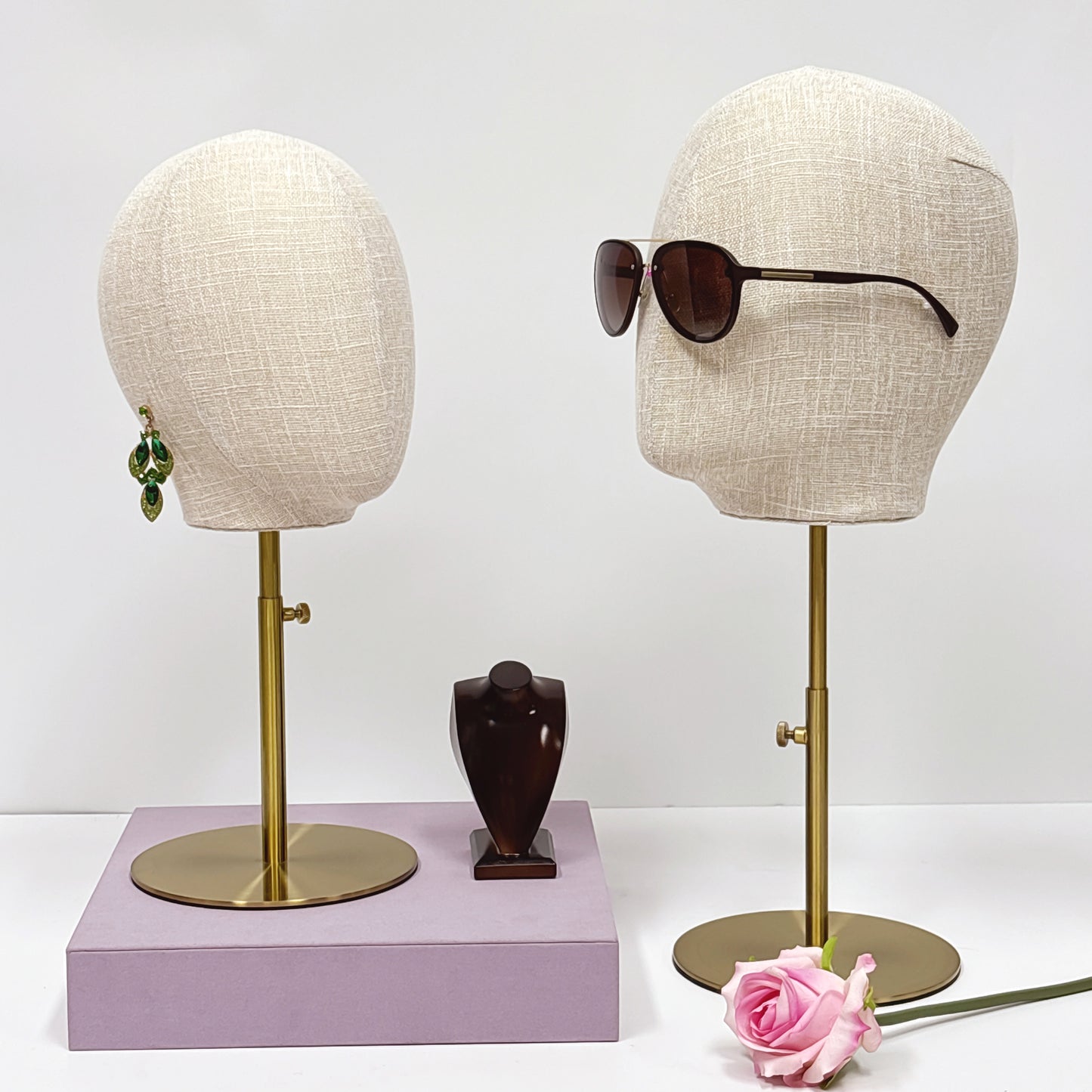 DE-LIANG Fabric Mannequin Head With Stand – Bamboo Linen Display Stand for Wigs/Hats /Jewelry