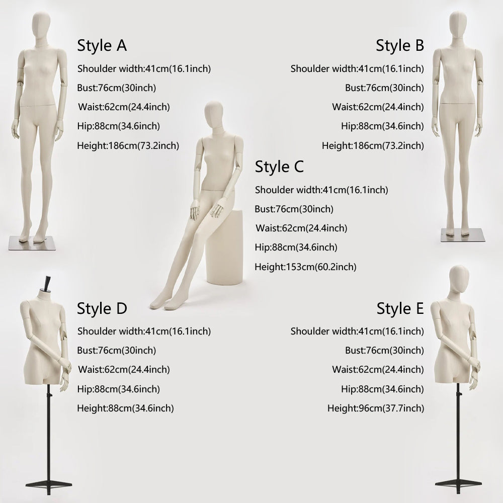 DE-LIANG Female Mannequin – Beige Linen Dress Form with Wooden Arms & Stand, Full/Half Body for Boutique Displays & Fashion Showrooms