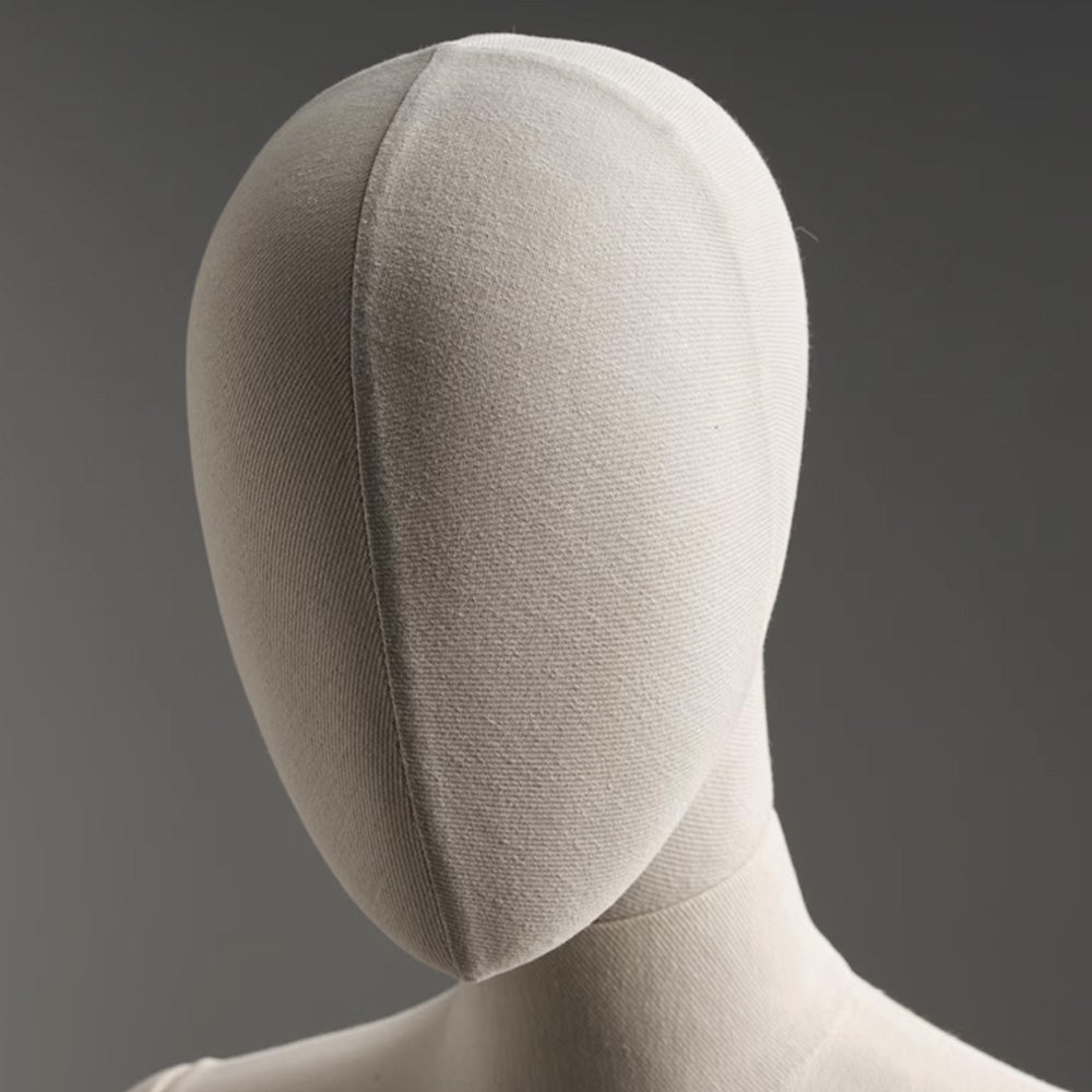 DE-LIANG Female Mannequin – Beige Linen Dress Form with Wooden Arms & Stand, Full/Half Body for Boutique Displays & Fashion Showrooms