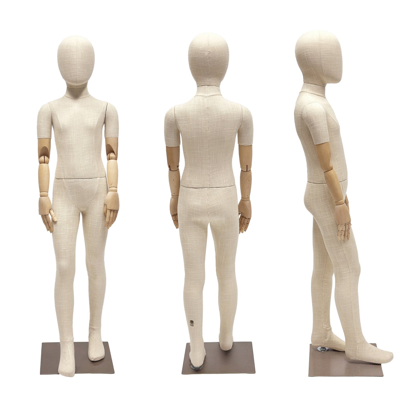 DE-LIANG Kids Mannequin Full Body Child Dress Form – Bamboo Linen Fabric Display Model with Adjustable Wooden Arms for Clothing/Boutique/Window/Retail Showcase