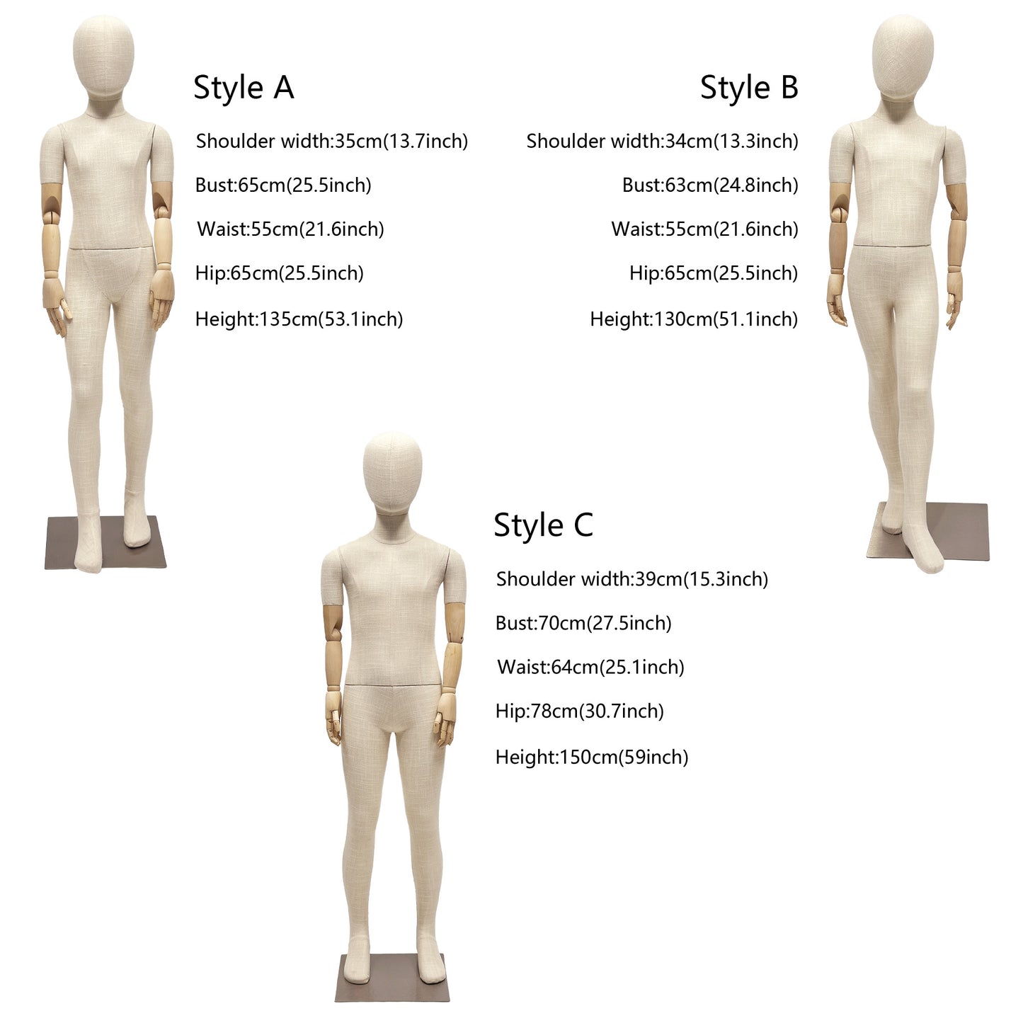 DE-LIANG Kids Mannequin Full Body Child Dress Form – Bamboo Linen Fabric Display Model with Adjustable Wooden Arms for Clothing/Boutique/Window/Retail Showcase