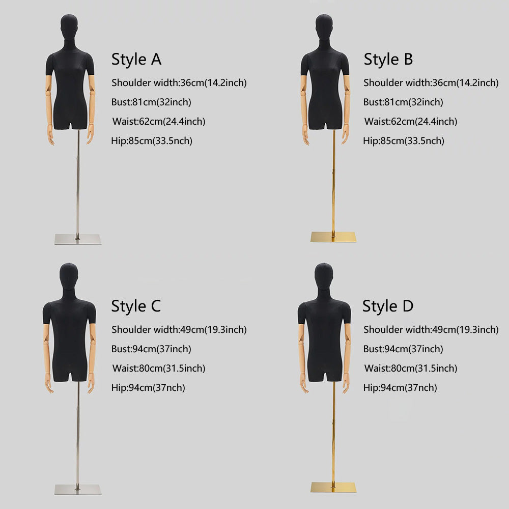 DE-LIANG Male & Female Half Body Mannequin Dress Form – Realistic Torso Display with Wooden Arms